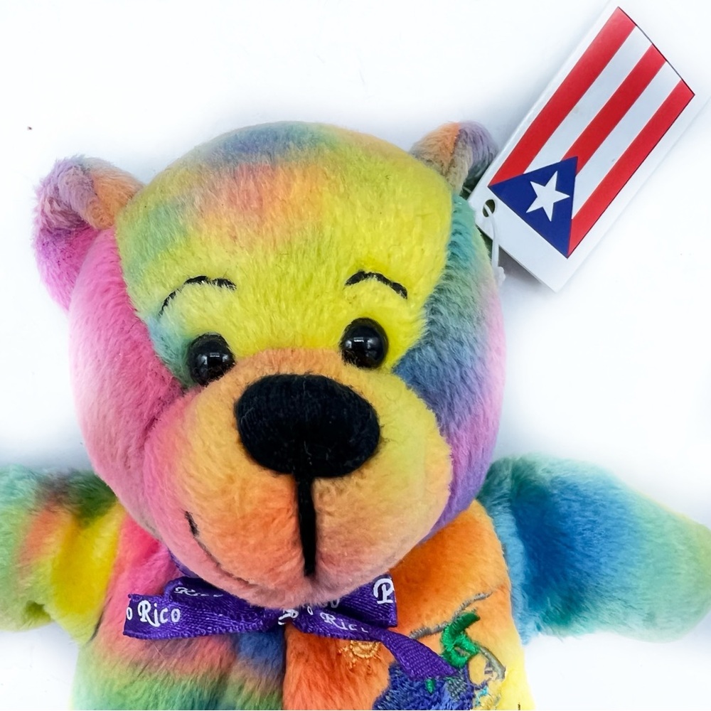 Puerto Rico "Isle of Enchantment" Symbolz State Pride Bear Rainbow Tie-Dye Plush - Picture 13 of 15